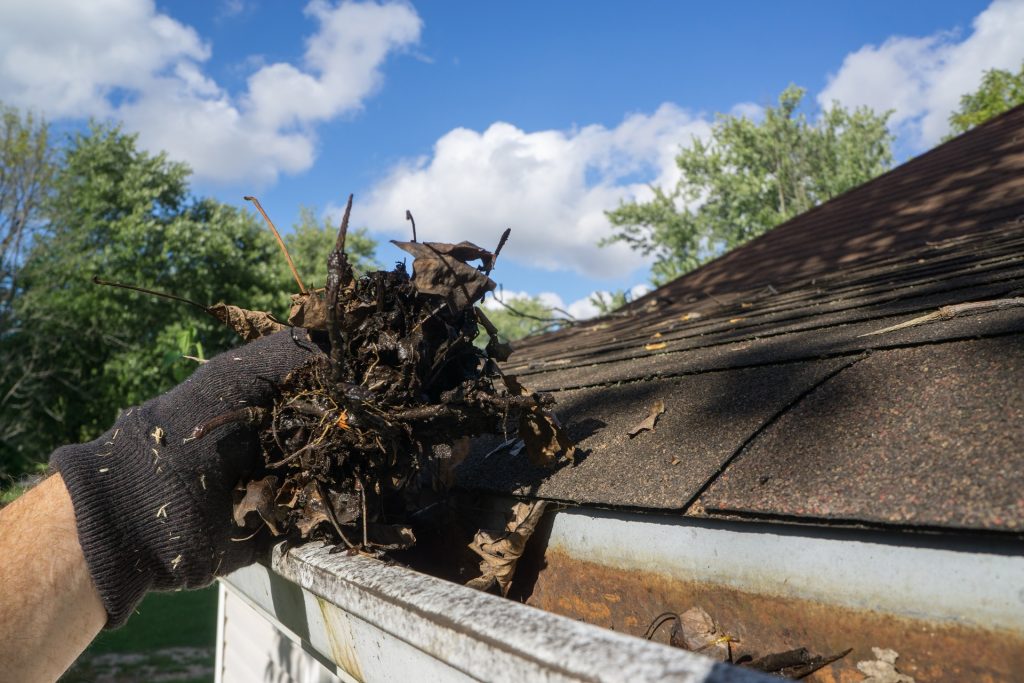 Cleaning,Gutters,Out