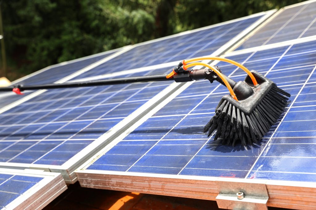 Gentle,Cleaning,Of,Photovoltaic,Modules,With,Rainwater,And,Soft,Brush